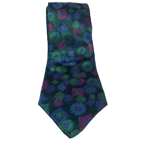 Men’s BALLY Switzerland Multicolor Green / Blue Abstract 100% Silk Neck Tie 60” - Picture 2 of 5